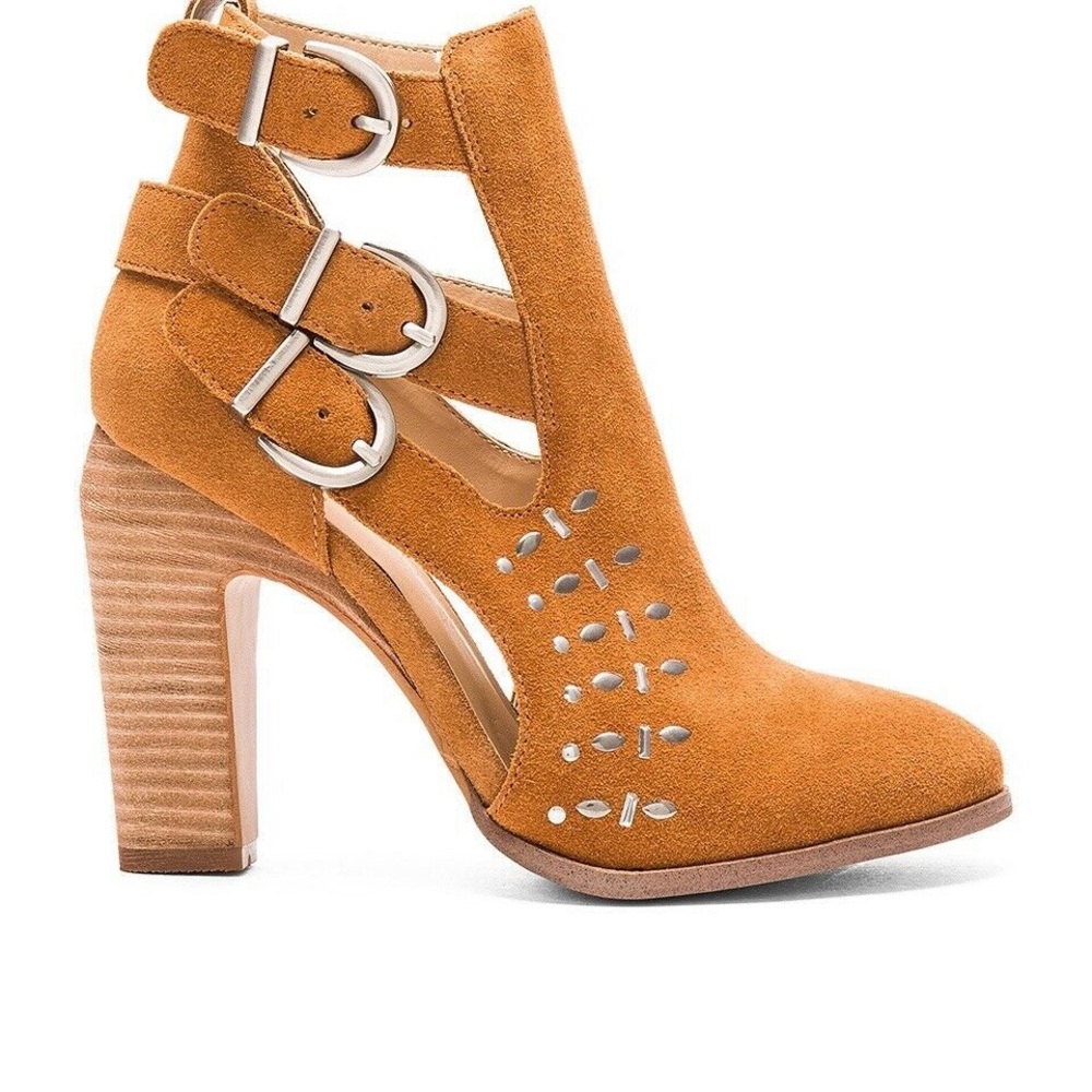 Joes Jeans Women’s Suede Shoes Cognac Studded Stacked Heel Booties NWOT sz 7